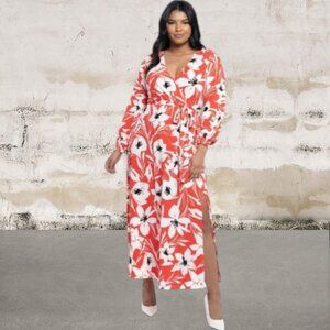 Eloquii Women's Red and White Floral Dress Size 20